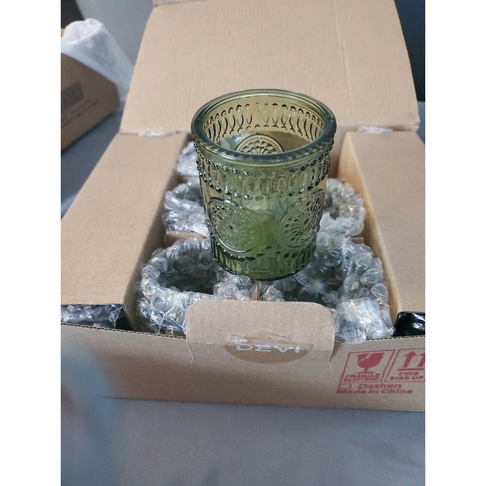 12 Devi Green Glass Votive Candle Holders Home Wedding Decor New